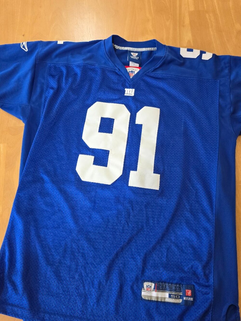 Vintage Sewn Reebok On Field N.Y. Giants Justin Tuck #91 Jersey Blue Size 50